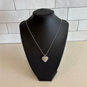 925 Sterling Silver Heart Pendant Necklace 18” Chain Vintage Rope Edge